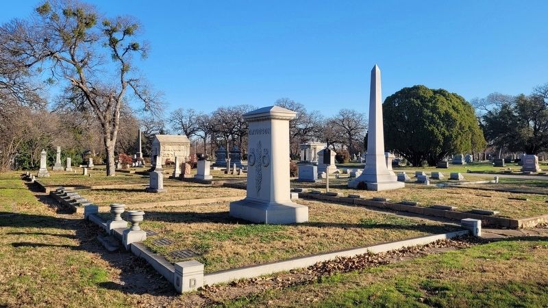 The view of the Khleber Miller Van Zandt Monument and Marker from the cemetery image. Click for full size.
