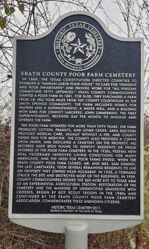 Erath County Poor Farm Cemetery Marker image. Click for full size.
