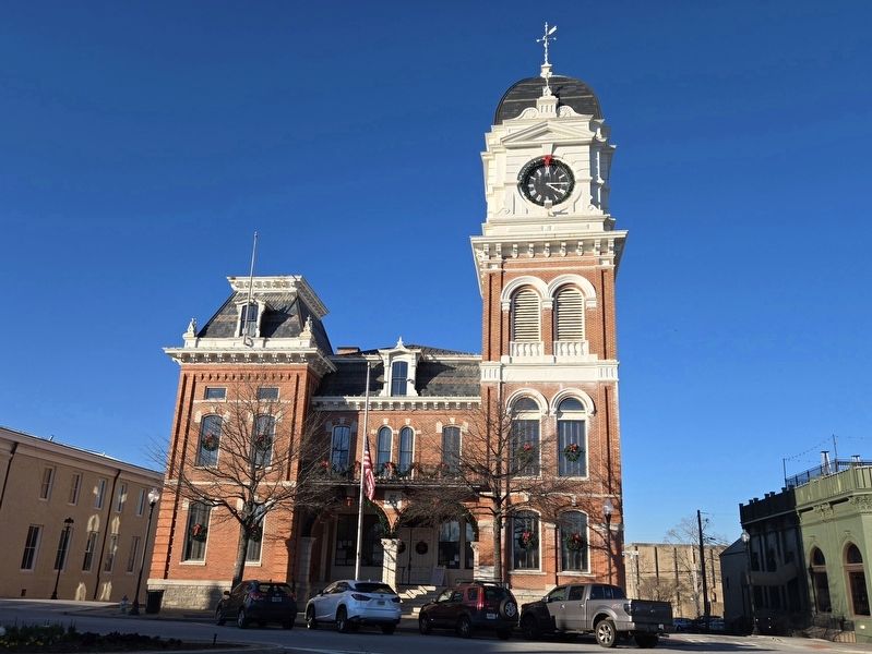 Newton County Courthouse. Flagpole and Bicentennial marker at the steps. Click for full size. Newton County Courthouse. Flagpole and Bicentennial marker at the steps image. Click for full size.