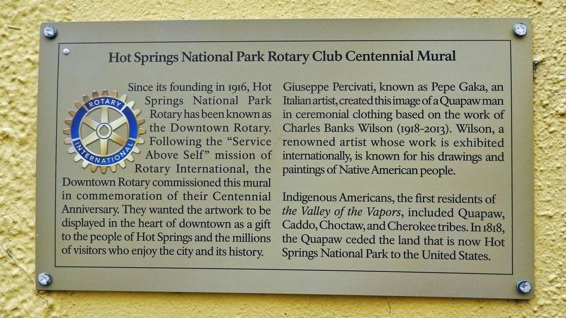 Hot Springs National Park Rotary Club Centennial Mural Marker. Click for full size. Hot Springs National Park Rotary Club Centennial Mural Marker image. Click for full size.