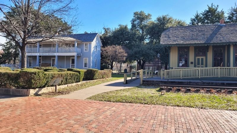 The Railroad Depot Marker is on the left side of the walkway. Click for full size. The Railroad Depot Marker is on the left side of the walkway image. Click for full size.