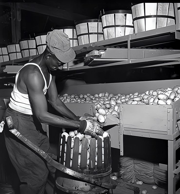 Basket machine at the Wetumpka packing house - Hastings, Florida. 1947. Click for full size. Basket machine at the Wetumpka packing house - Hastings, Florida. 1947 image. Click for full size.