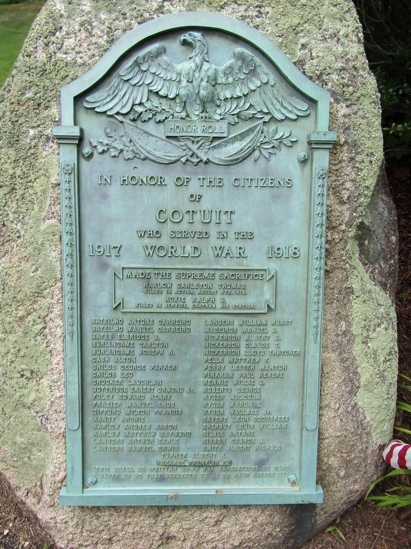 Cotuit World War I Honor Roll. Click for full size. Cotuit World War I Honor Roll image. Click for full size.