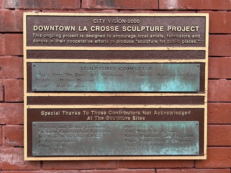 Downtown La Crosse Sculpture Project Marker. Click for full size. Downtown La Crosse Sculpture Project Marker image. Click for full size.