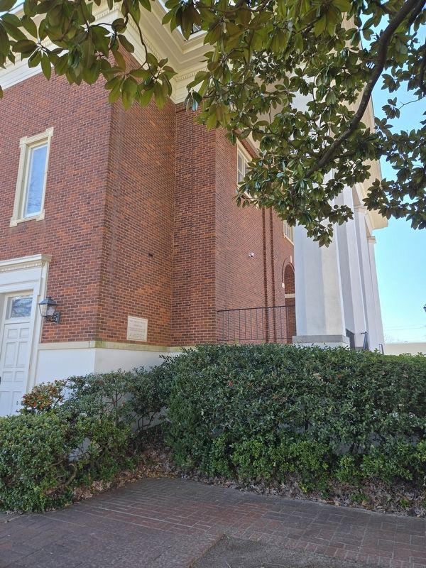 Northeast view of First Baptist Church sanctuary and cornerstone. Click for full size. Northeast view of First Baptist Church sanctuary and cornerstone image. Click for full size.