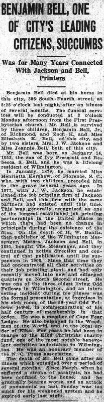 Benjamin Bell, Sr. obituary. Click for full size. Benjamin Bell, Sr. obituary image. Click for full size.
