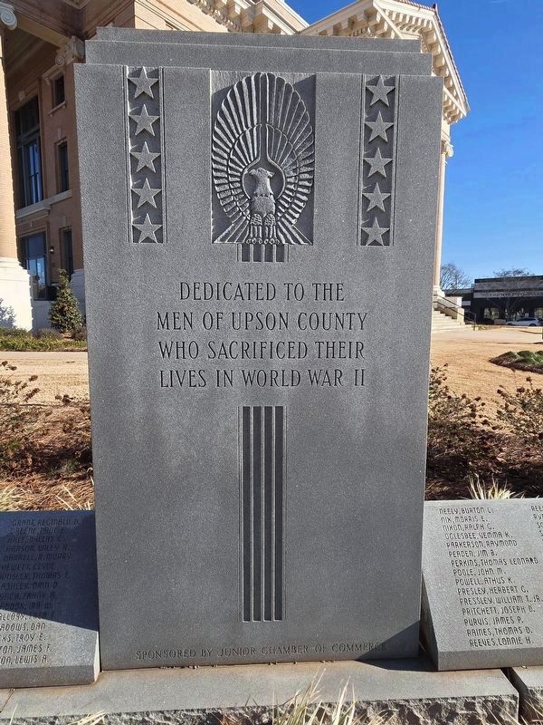 Upson County World War II Memorial Marker, center panel image. Click for full size.