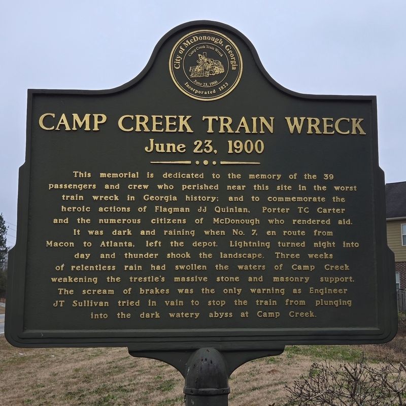 Camp Creek Train Wreck Marker, Side One. Click for full size. Camp Creek Train Wreck Marker, Side One image. Click for full size.