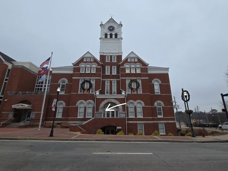 Full view Historic Henry County Courthouse. Marker is under the archway to the left of the entrance. Click for full size. Full view Historic Henry County Courthouse. Marker is under the archway to the left of the entrance image. Click for full size.