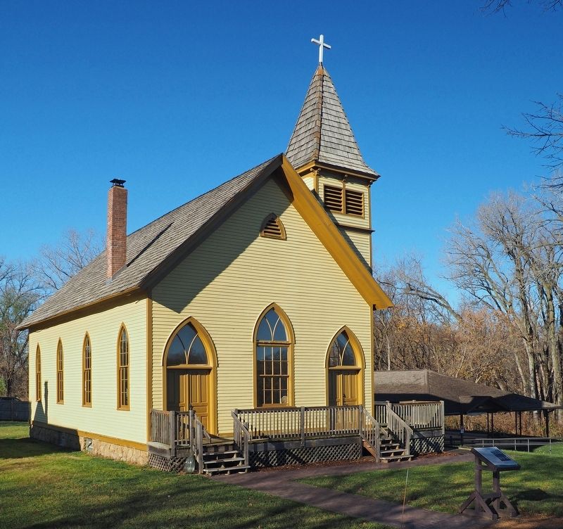 Caring for the Community Marker and the Bloomington Ferry Church at The Landing. Click for full size. Caring for the Community Marker and the Bloomington Ferry Church at The Landing image. Click for full size.