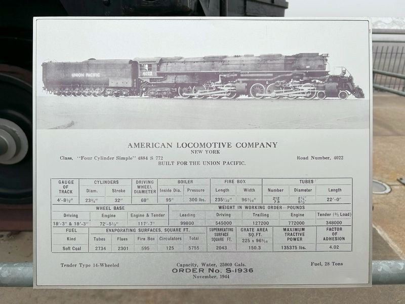 The Big Boy Specifications Marker image. Click for full size.