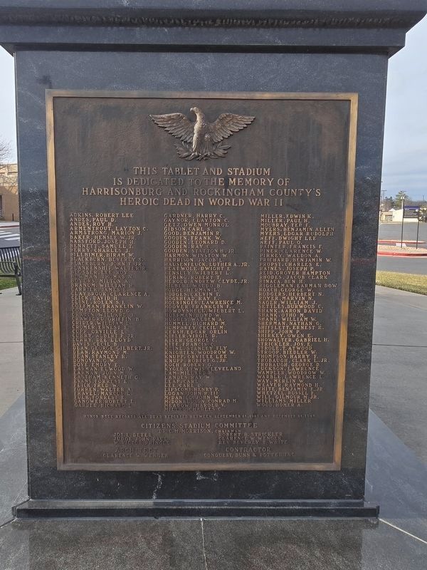 World War II Memorial plaque attached to the obelisk on the east side of the display image. Click for full size.