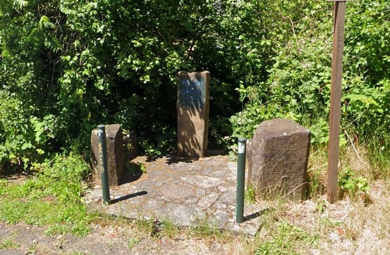 Eugene Skinner Marker missing and the site vandalized as of June, 2024. image. Click for full size.