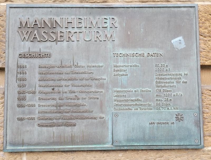 Mannheimer Wasserturm / Mannheim Water Tower Marker image. Click for full size.
