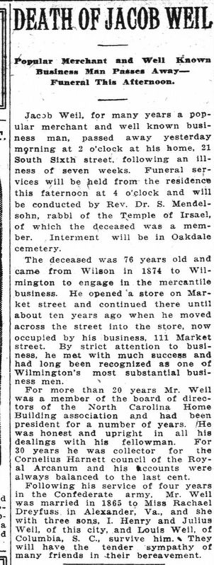 Jacob Weil obituary image. Click for full size.
