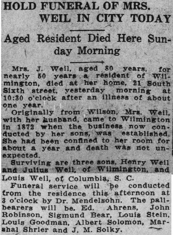 Rachel Dreyfus Weil obituary image. Click for full size.