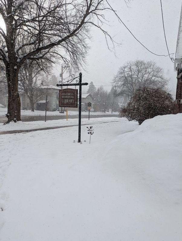 Early church Marker with marker and library sign image. Click for full size.