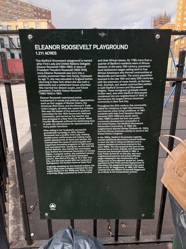 Eleanor Roosevelt Playground Marker. Click for full size. Eleanor Roosevelt Playground Marker image. Click for full size.
