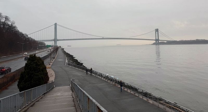 A nearby view of the Verrazzano Narrows Bridge between Brooklyn and Staten Island. Click for full size. A nearby view of the Verrazzano Narrows Bridge between Brooklyn and Staten Island image. Click for full size.