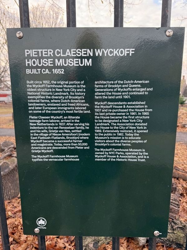 Pieter Claesen Wyckoff House Museum Marker image. Click for full size.