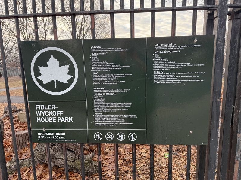 NYC Parks signage for Fiddler-Wyckoff House Park image. Click for full size.