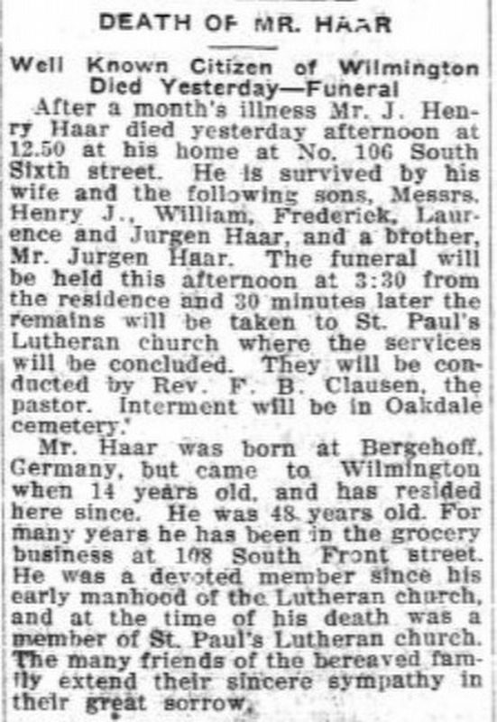 Henry Haar obituary image. Click for full size.