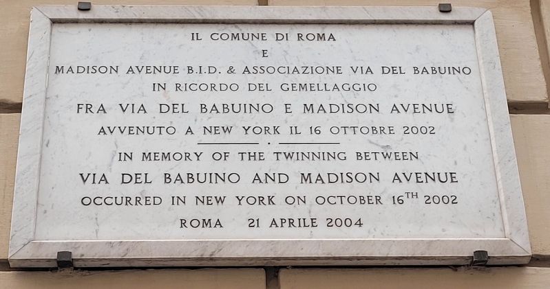 Official connection between Via Del Babuino and Madison Avenue Marker image. Click for full size.
