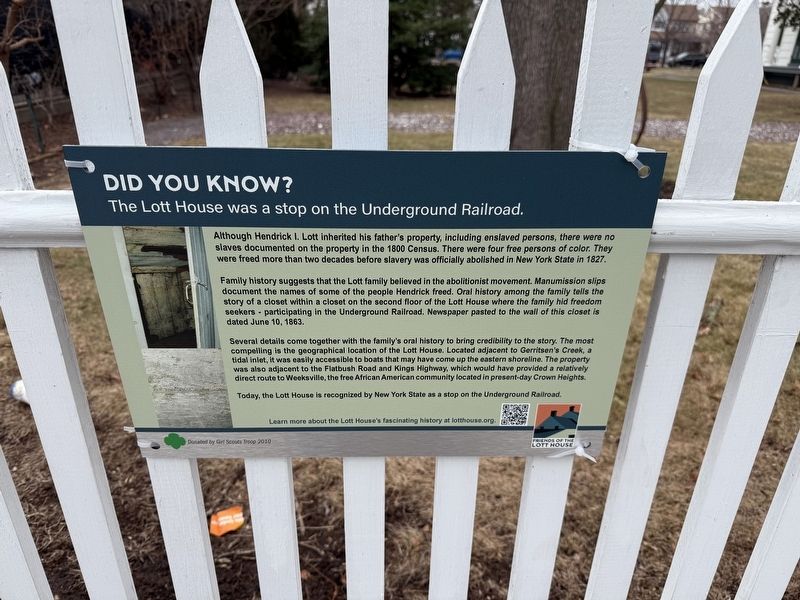 The Lott House was a stop on the Underground Railroad. Marker image. Click for full size.