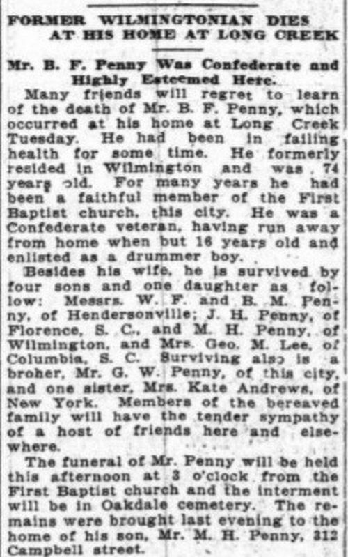 Benjamin F. Penny obituary image. Click for full size.