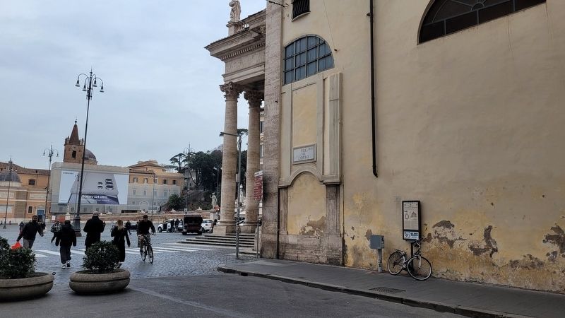 The view of the Church of Saint Mary of Montesanto and Marker image. Click for full size.