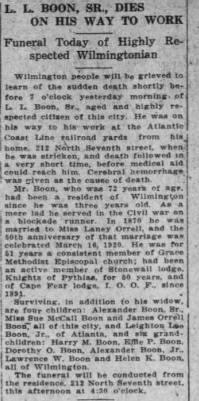Leighton Lee Boon obituary. Click for full size. Leighton Lee Boon obituary image. Click for full size.