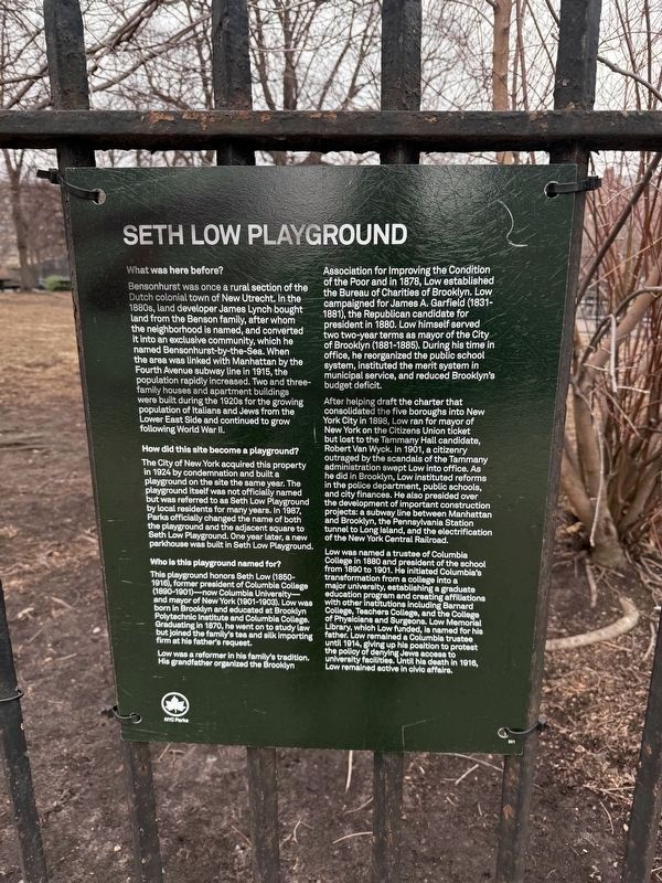 Seth Low Playground Marker image. Click for full size.