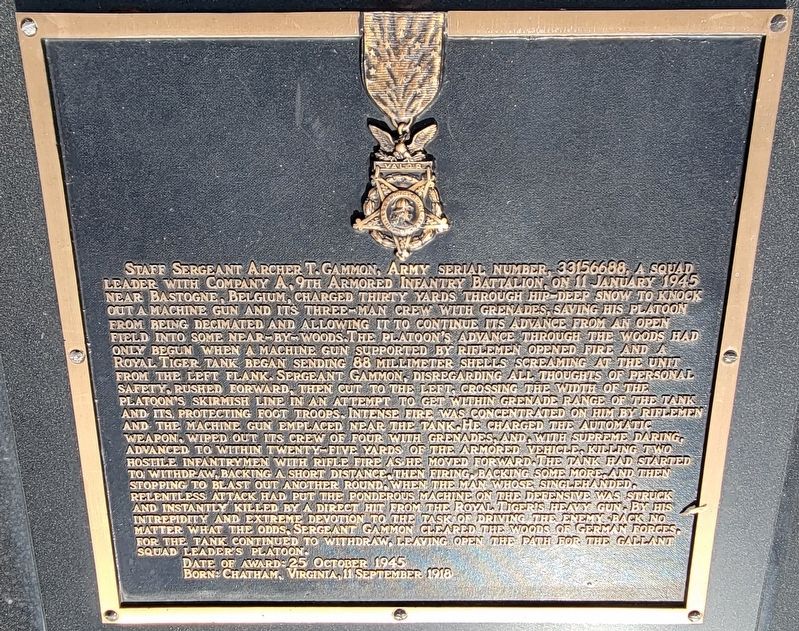 Staff Sergeant Archer T. Gammon Marker image. Click for full size.