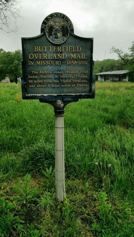 Butterfield Overland Mail in Missouri 1858-1861 Marker in Elkton. Click for full size. Butterfield Overland Mail in Missouri 1858-1861 Marker in Elkton image. Click for full size.