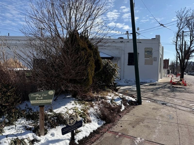 Germantown Ave. Electrification Marker as seen from Trolley Car Park image. Click for full size.