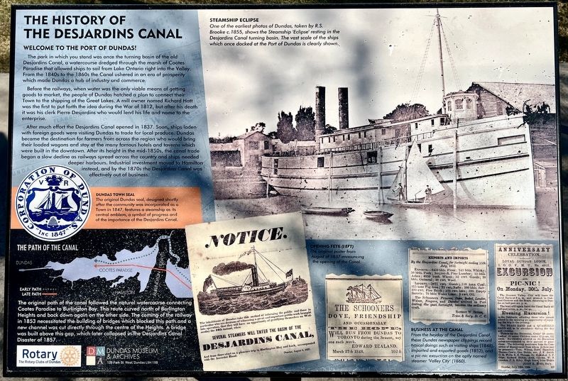 The History of the Desjardins Canal Marker image. Click for full size.