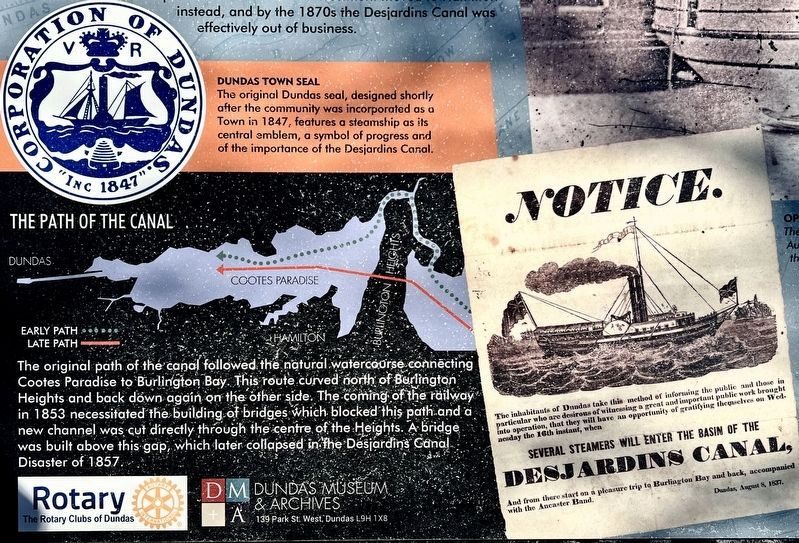 The History of the Desjardins Canal marker photos and caption detail image. Click for full size.