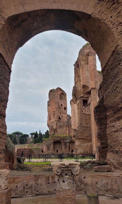 A view from inside the grounds of the Baths of Caracalla. Click for full size. A view from inside the grounds of the Baths of Caracalla image. Click for full size.
