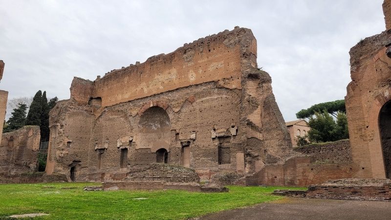 A view of one of the large walls surrounding the Baths of Caracalla. Click for full size. A view of one of the large walls surrounding the Baths of Caracalla image. Click for full size.