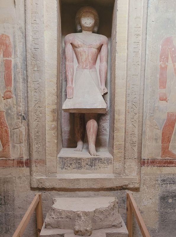 Mereruka's false door bears an intact statue of Mereruka. Click for full size. Mereruka's false door bears an intact statue of Mereruka image. Click for full size.