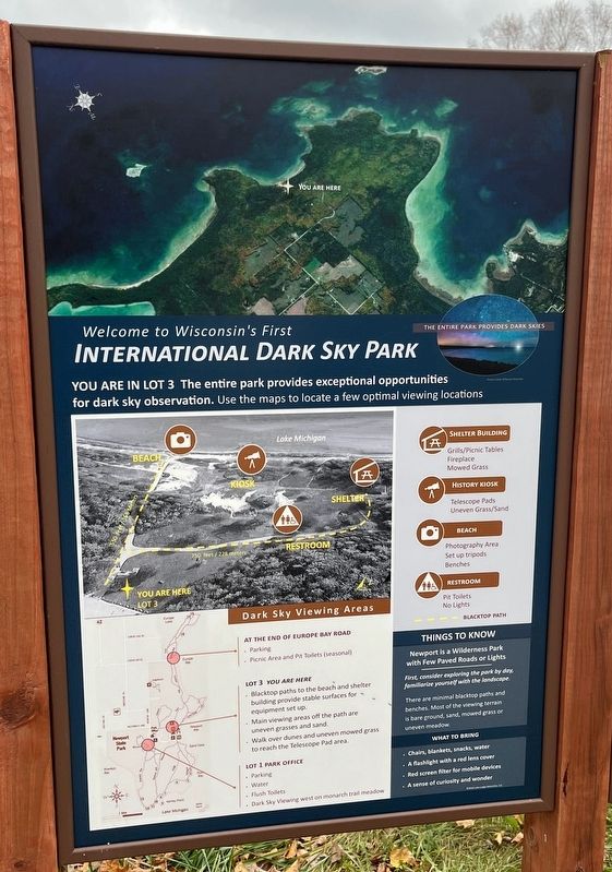 Welcome to Wisconsin's First Dark Sky Park sign. Click for full size. Welcome to Wisconsin's First Dark Sky Park sign image. Click for full size.