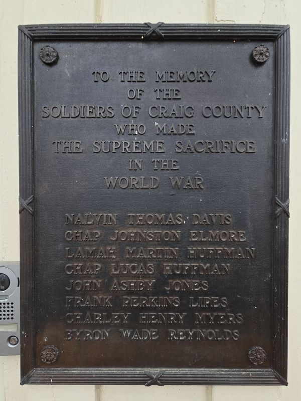 Craig County World War Memorial Marker image. Click for full size.