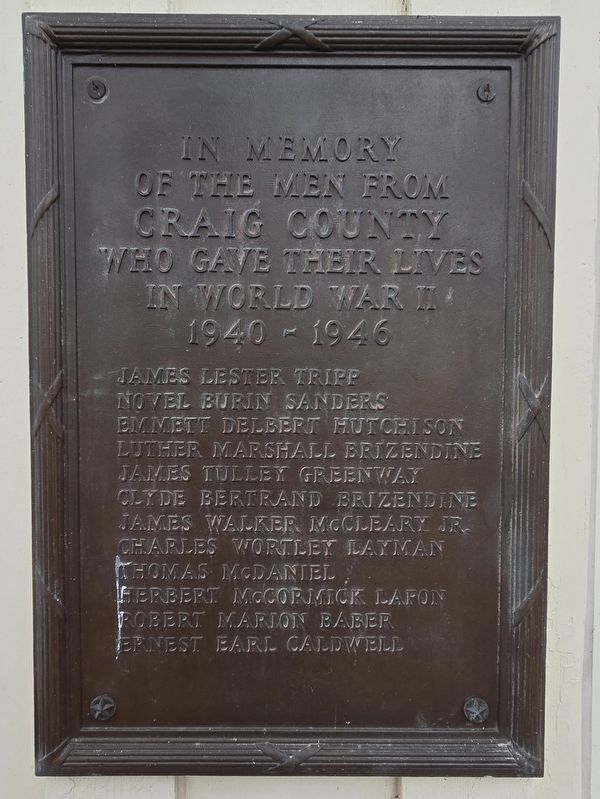 Craig County World War II Memorial Marker. Click for full size. Craig County World War II Memorial Marker image. Click for full size.