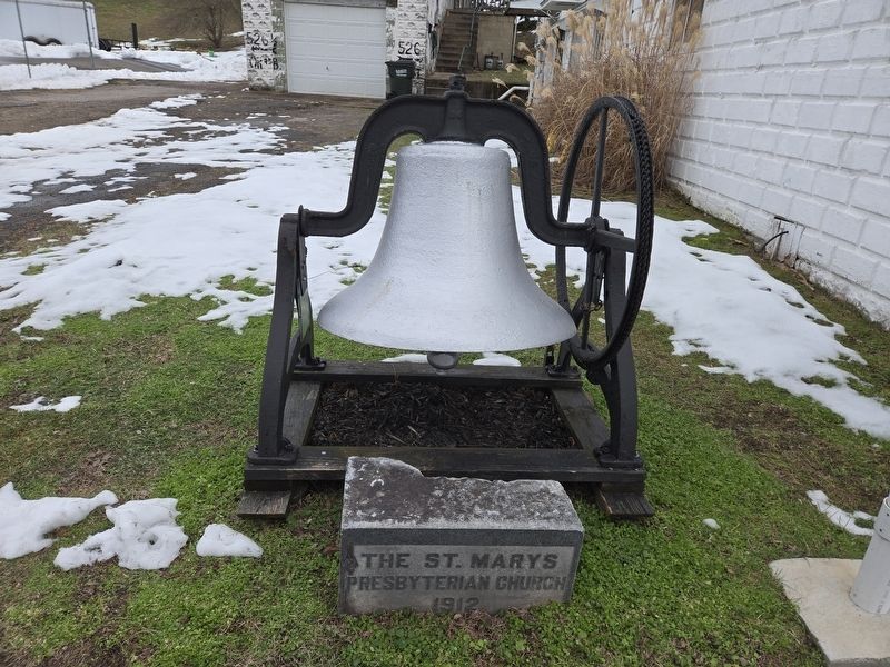 Close-up up the Eureka Methodist Church Bell. Marker is attached on the left side of the frame.. Click for full size. Close-up up the Eureka Methodist Church Bell. Marker is attached on the left side of the frame. image. Click for full size.