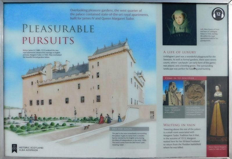 Linlithgow Palace - New marker about the pleasure gardens. Click for full size. Linlithgow Palace - New marker about the pleasure gardens image. Click for full size.