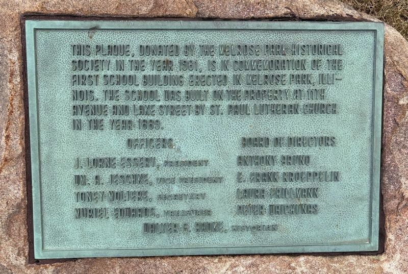 First School Building in Melrose Park, Illinois Marker. Click for full size. First School Building in Melrose Park, Illinois Marker image. Click for full size.