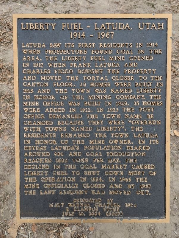 Liberty Fuel - Latuda, Utah Marker. Click for full size. Liberty Fuel - Latuda, Utah Marker image. Click for full size.