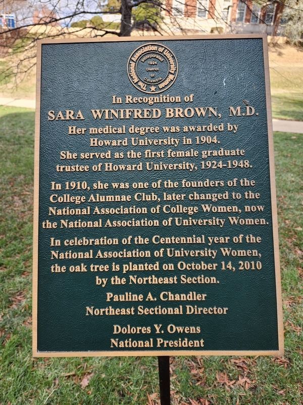 Sara Winifred Brown, M.D. Marker. Click for full size. Sara Winifred Brown, M.D. Marker image. Click for full size.