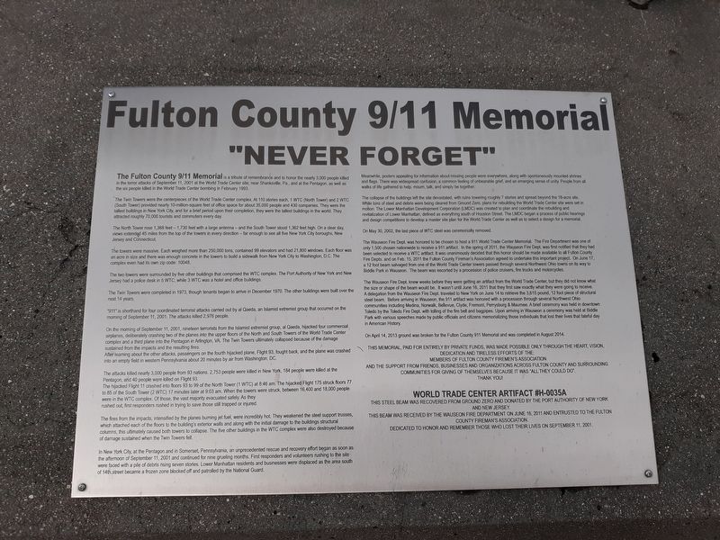 Fulton County 9-11 Memorial Marker image. Click for full size.