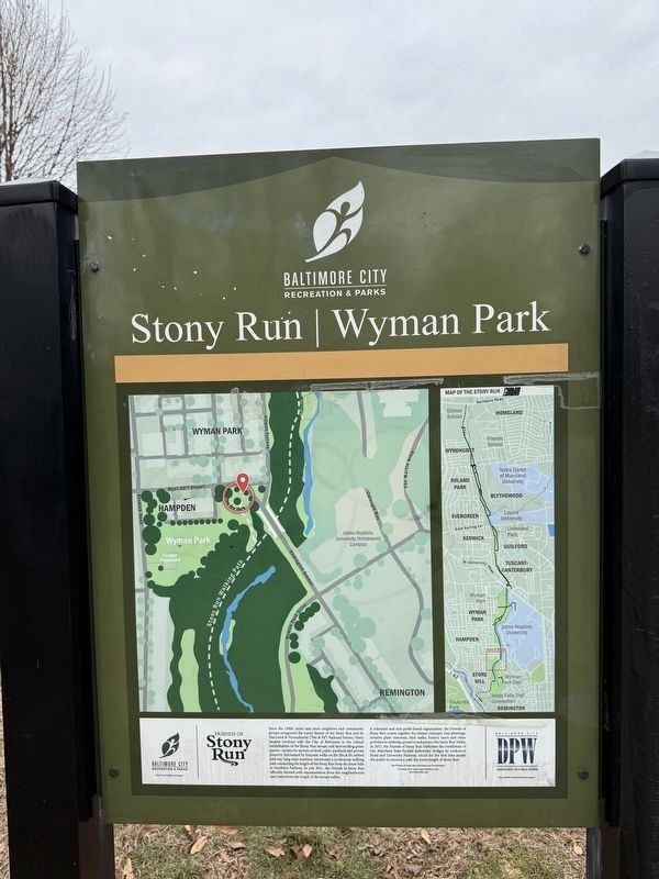 Stony Run | Wyman Park Marker. Click for full size. Stony Run | Wyman Park Marker image. Click for full size.